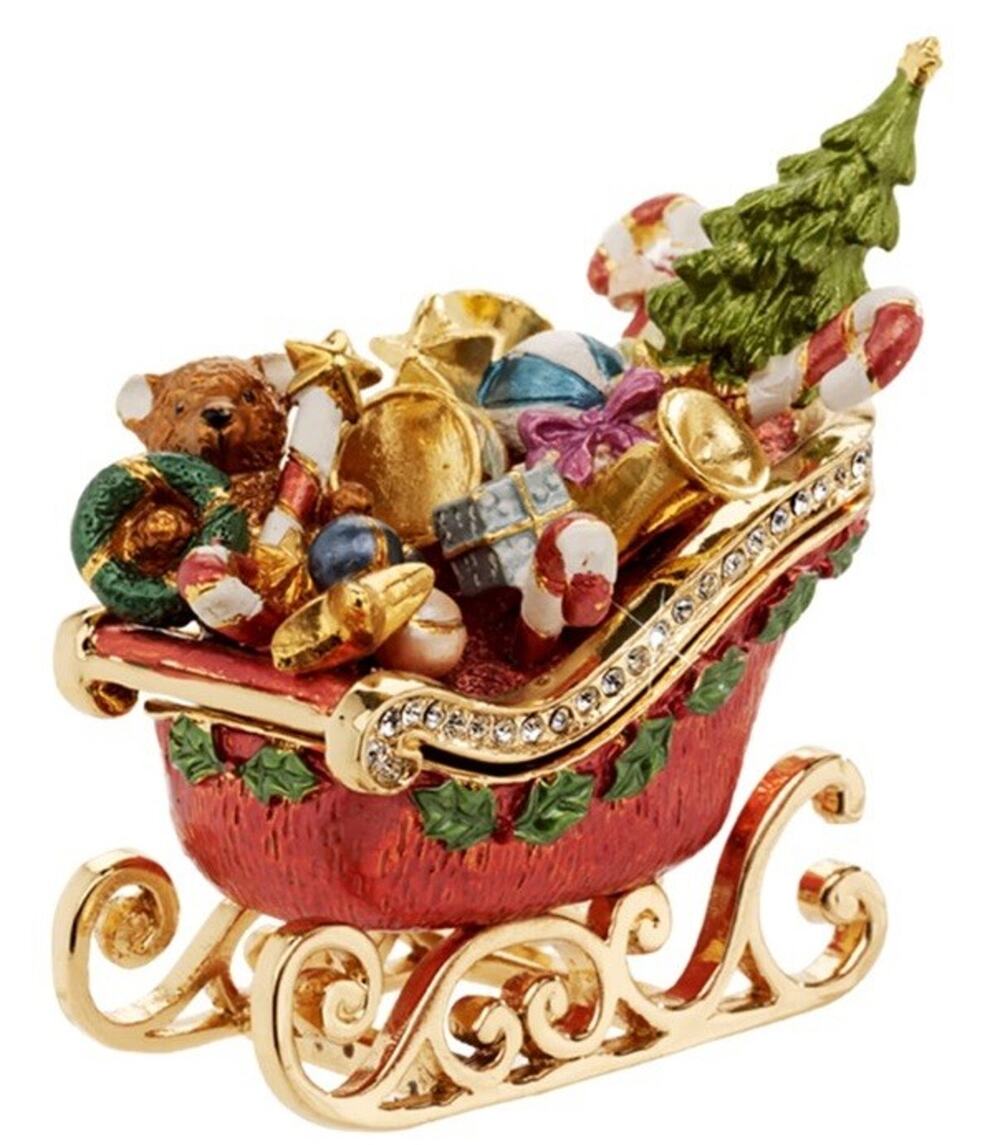 Keren Kopal Christmas Sleigh Trinket Box Austrian Crystal Red Enamel Gifts 2013